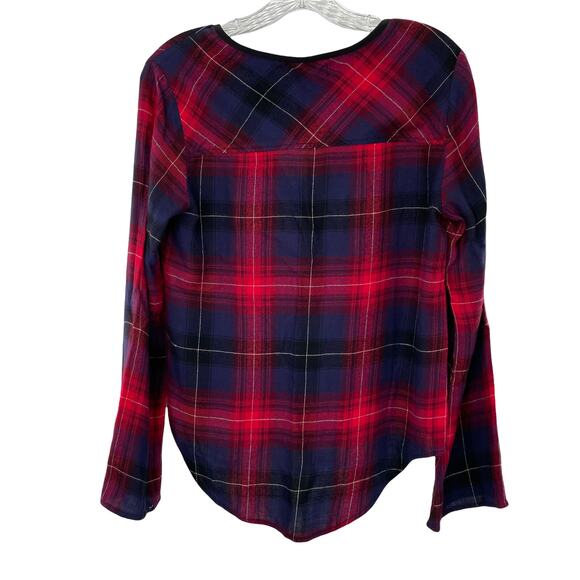 ANTHRO CLOTH & STONE Red Blue Plaid Flannel V-neck Long Sleeve Top Shirt XS - Picture 3 of 12